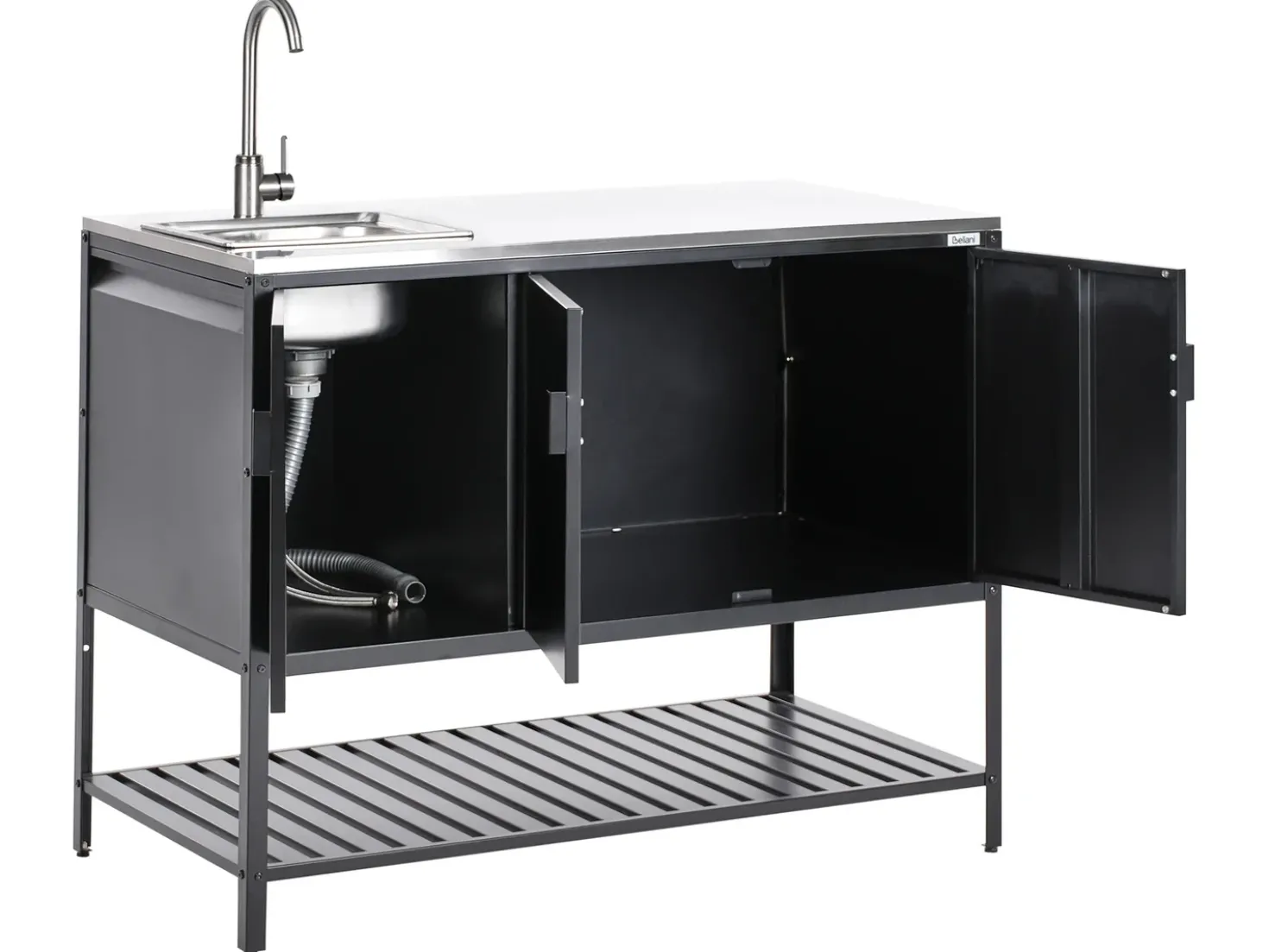 Set cucina da esterno 2 elementi con lavello MAENZA Metallo Nero