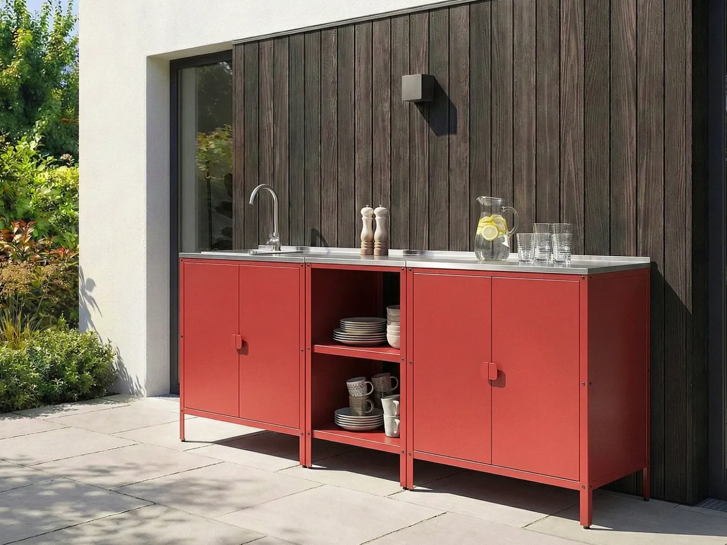 Set cucina da esterno 3 elementi con lavello VILAMA Metallo Rosso