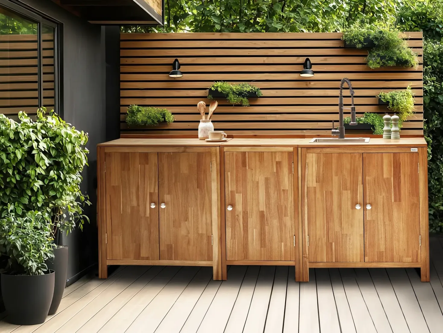 Set cucina da esterno 3 elementi con lavello VENOSA Legno d'acacia Marrone/Nero