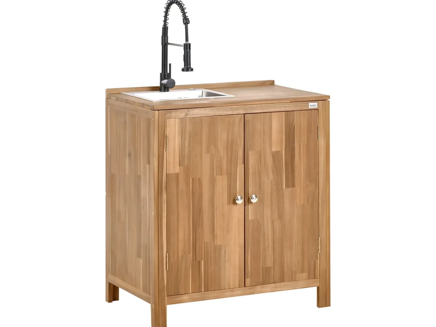 Set cucina da esterno 3 elementi con lavello VENOSA Legno d'acacia Marrone/Nero