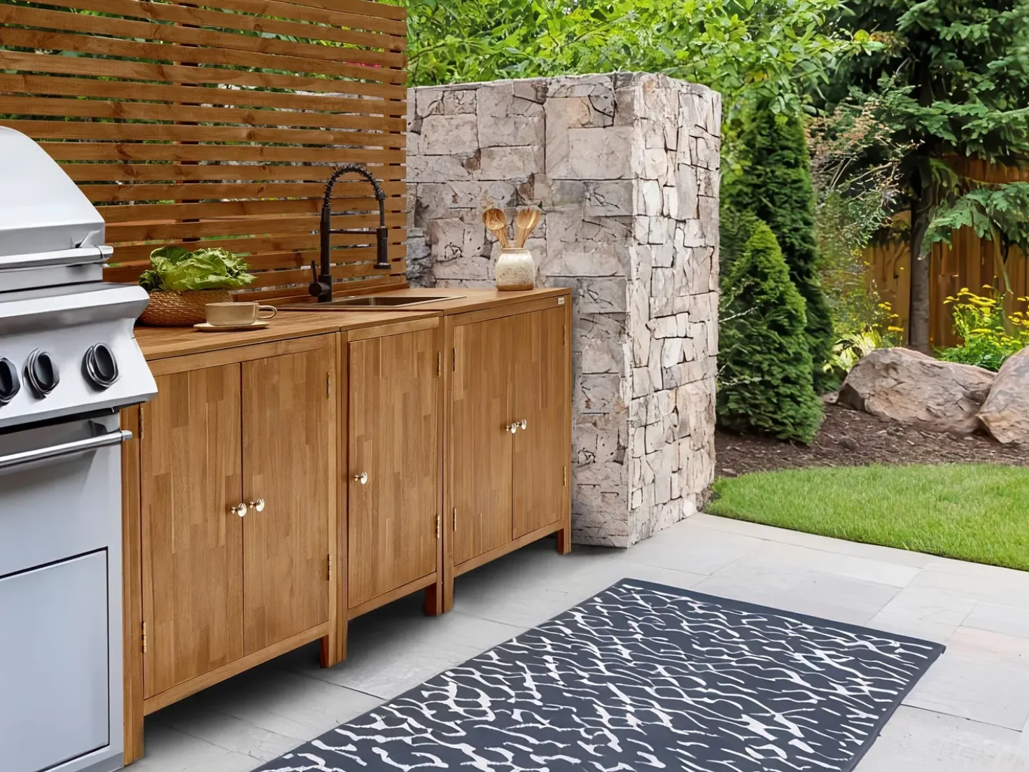 Set cucina da esterno 3 elementi con lavello VENOSA Legno d'acacia Marrone/Nero