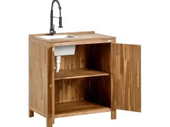 Set cucina da esterno 3 elementi con lavello VENOSA Legno d'acacia Marrone/Nero
