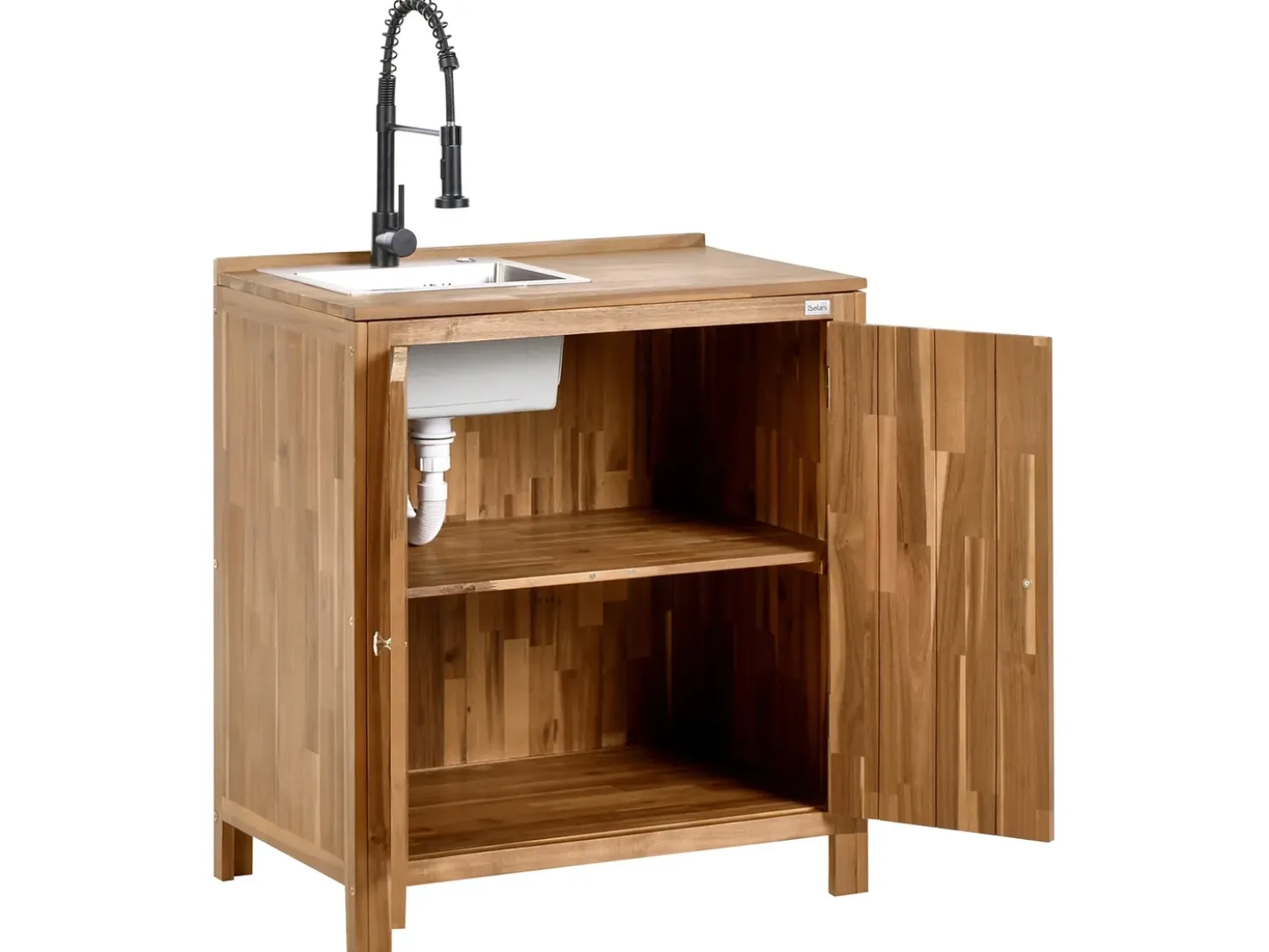 Set cucina da esterno 3 elementi con lavello VENOSA Legno d'acacia Marrone/Nero