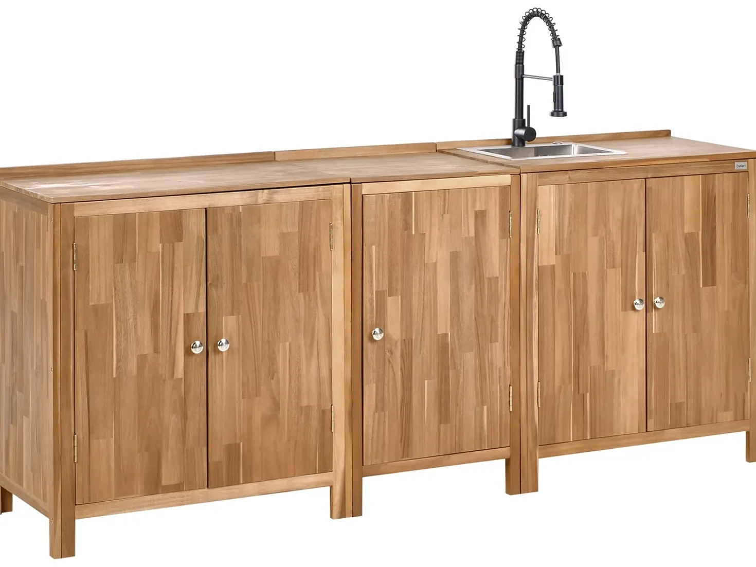 Set cucina da esterno 3 elementi con lavello VENOSA Legno d'acacia Marrone/Nero