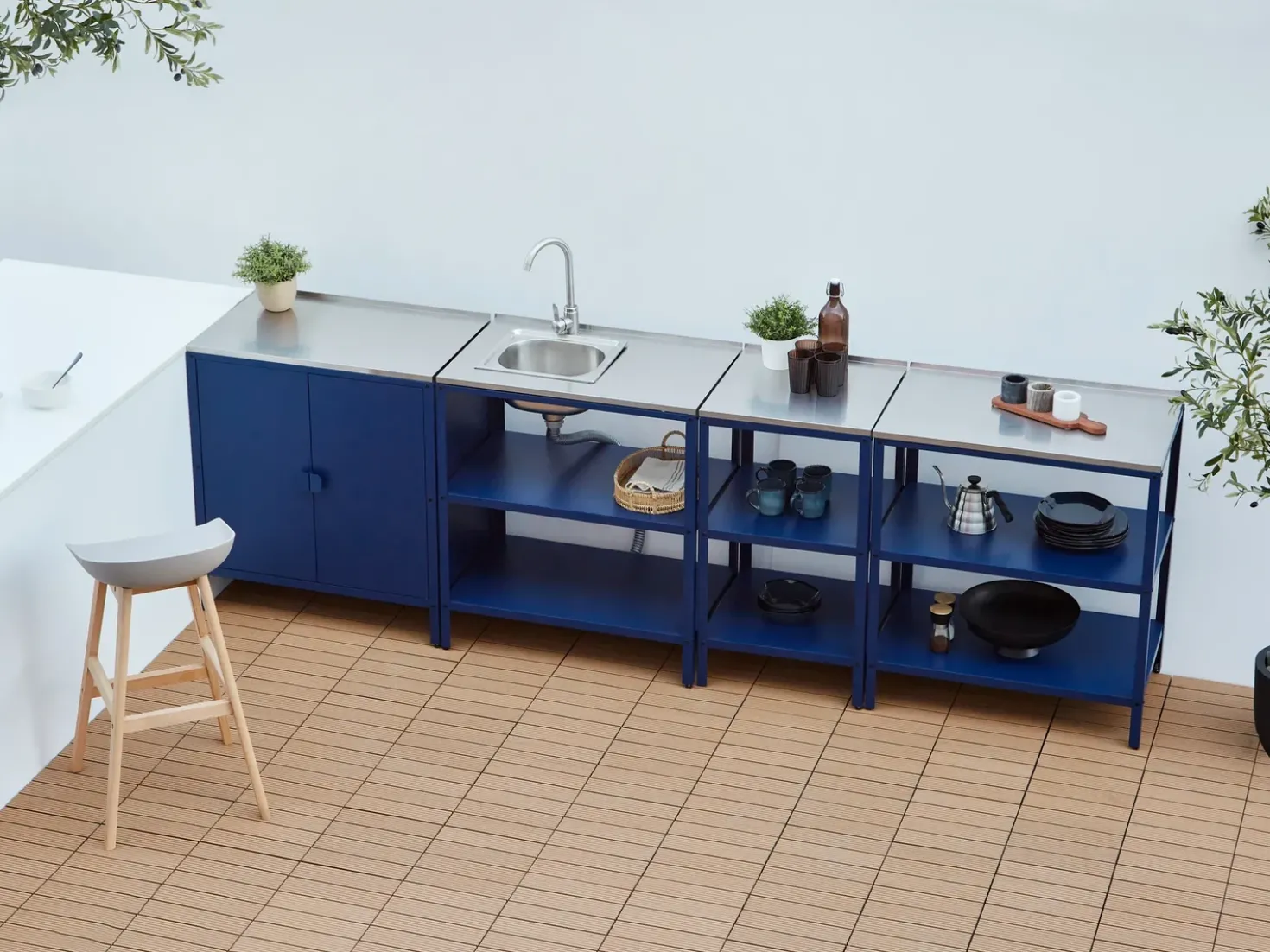 Set cucina da esterno 4 elementi con lavello VILAMA Metallo Blu