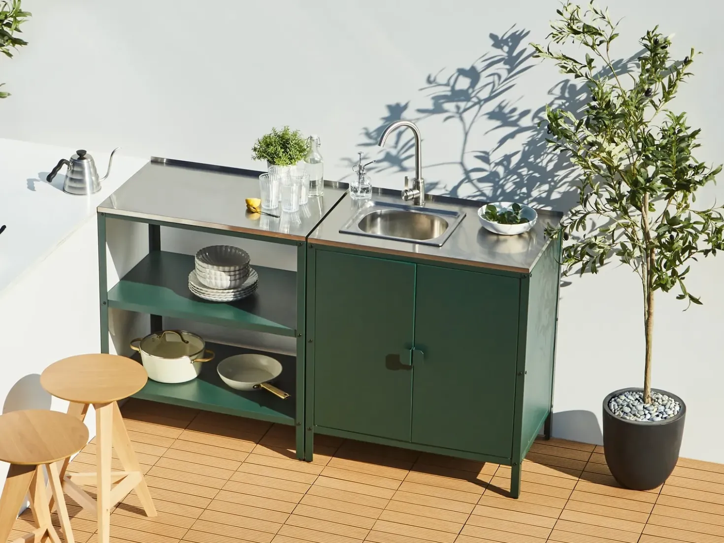 Set cucina da esterno 2 elementi con lavello VILAMA Metallo Verde