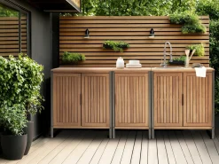 Set cucina da esterno 3 elementi con lavello IVREA Legno di acacia certificato Marrone/Argento