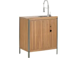 Set cucina da esterno 3 elementi con lavello IVREA Legno di acacia certificato Marrone/Argento