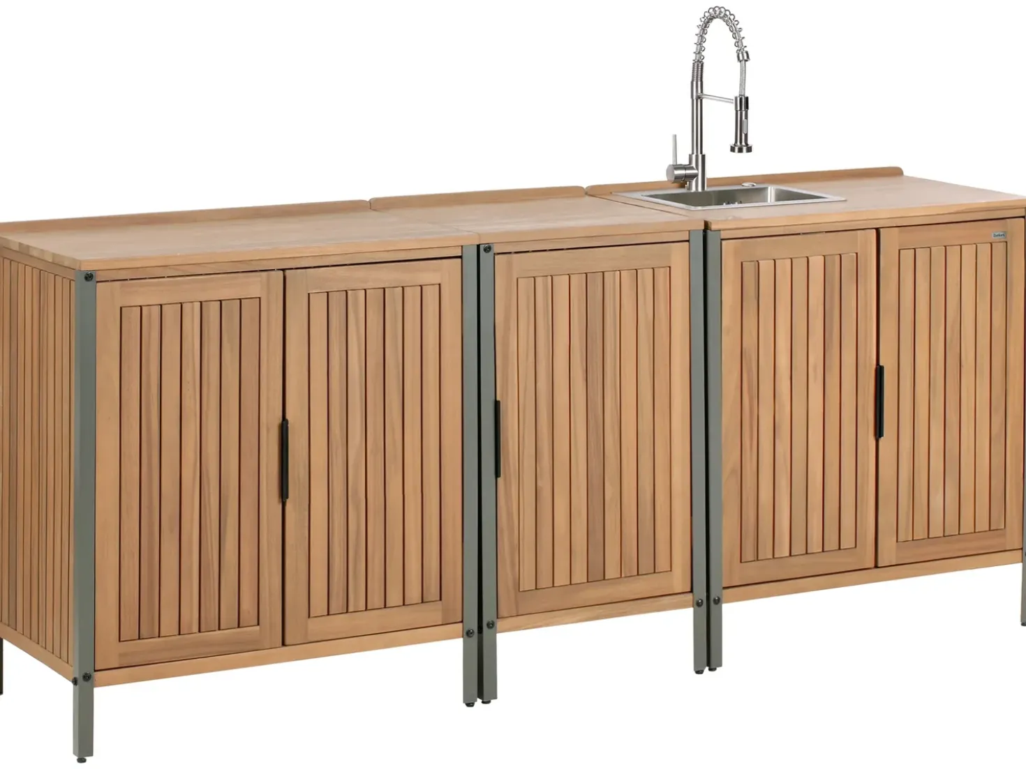 Set cucina da esterno 3 elementi con lavello IVREA Legno di acacia certificato Marrone/Argento