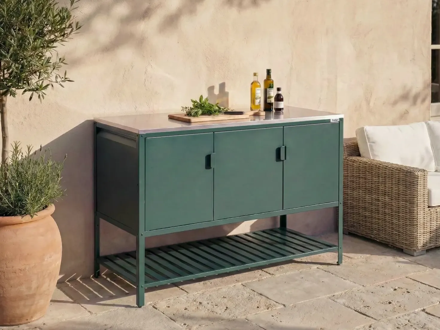 Set cucina da esterno 2 elementi con lavello MAENZA Metallo Verde