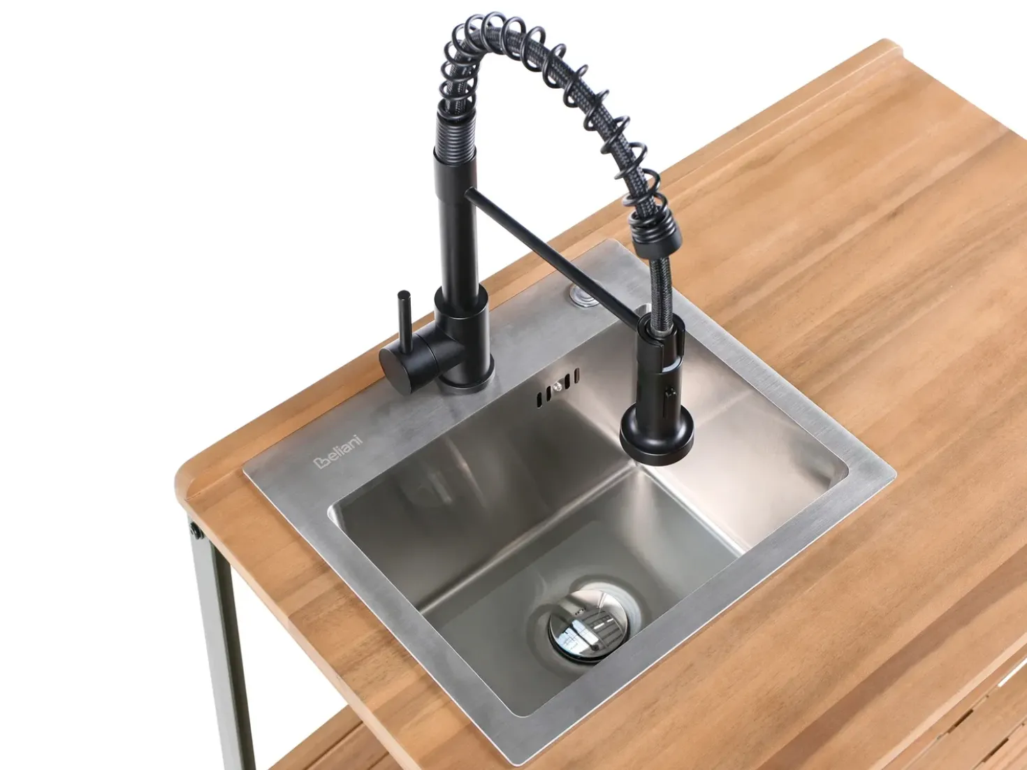 Set cucina da esterno 3 elementi con lavello IVREA Legno di acacia certificato Marrone/Nero