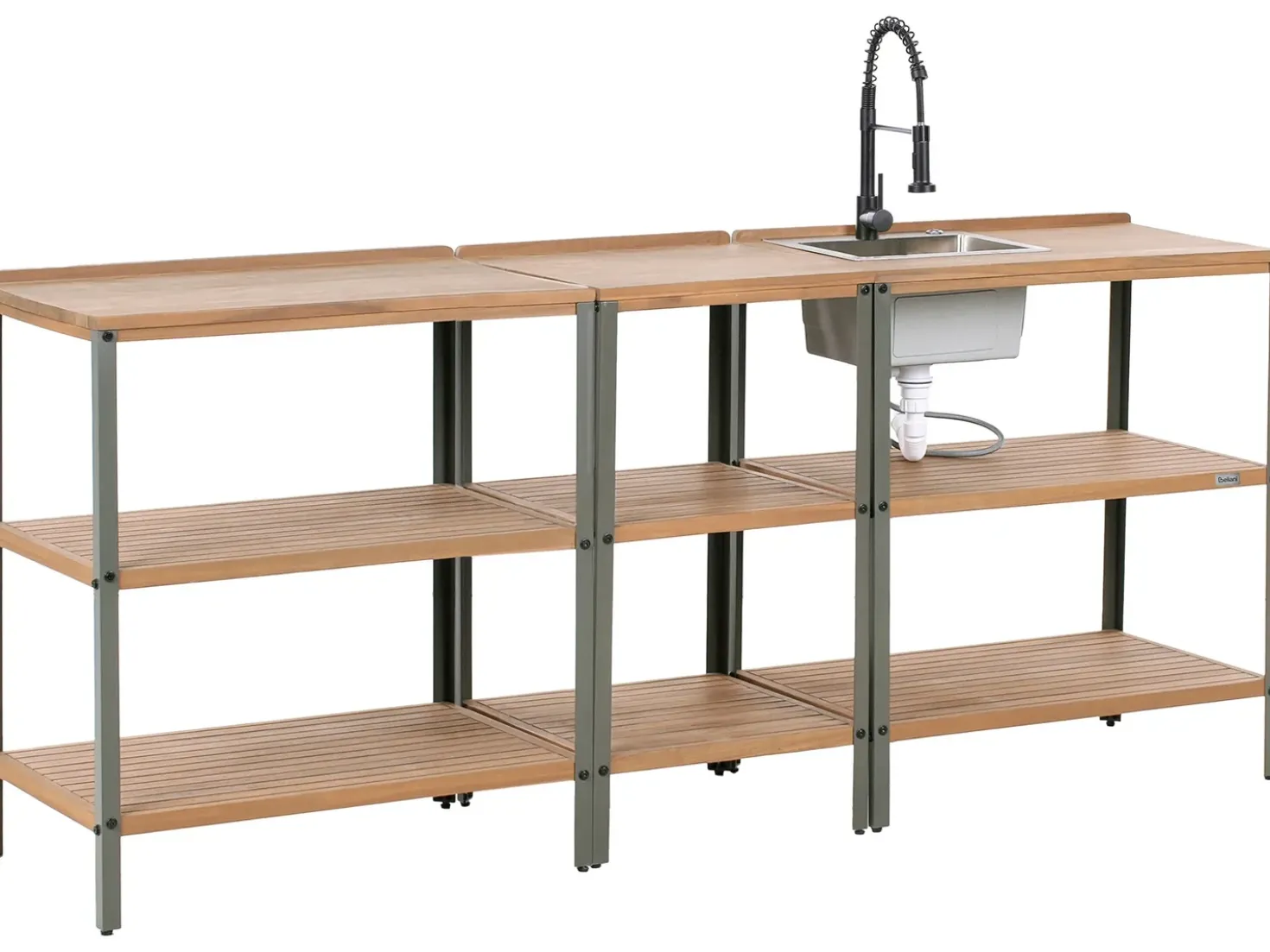 Set cucina da esterno 3 elementi con lavello IVREA Legno di acacia certificato Marrone/Nero