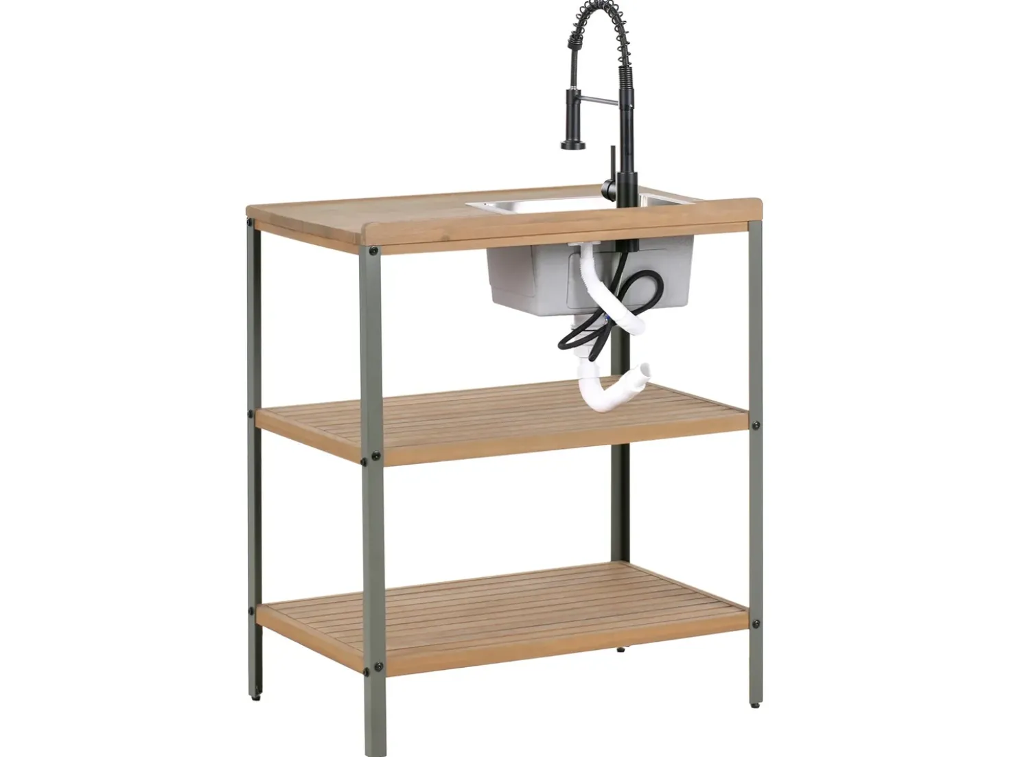 Set cucina da esterno 3 elementi con lavello IVREA Legno di acacia certificato Marrone/Nero