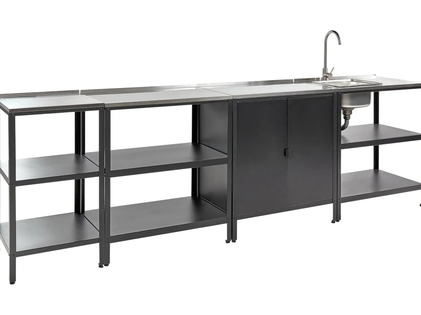 Set cucina da esterno 4 elementi con lavello VILAMA Metallo Nero