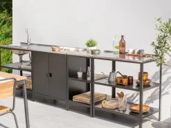 Set cucina da esterno 4 elementi con lavello VILAMA Metallo Nero