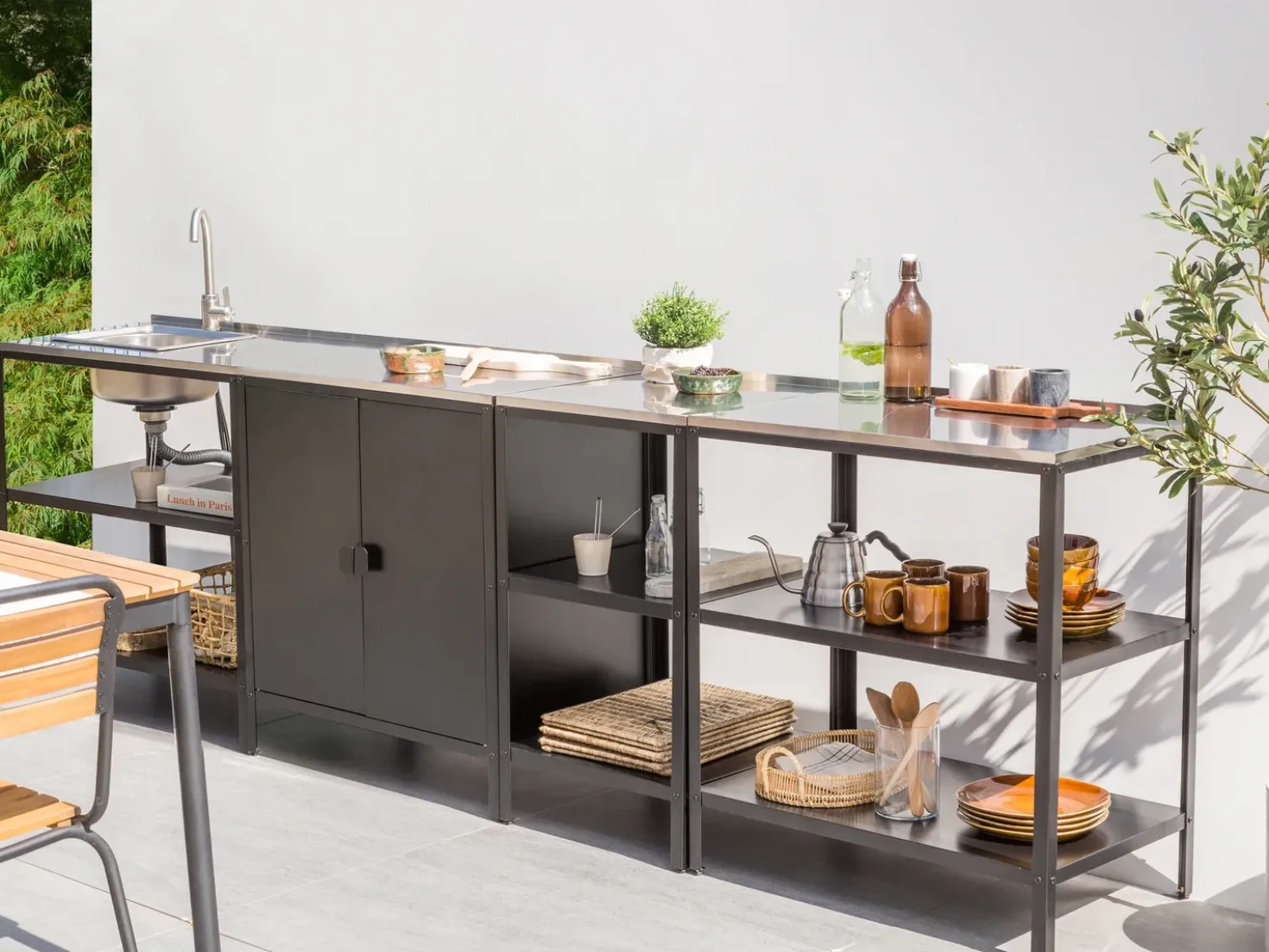 Set cucina da esterno 4 elementi con lavello VILAMA Metallo Nero