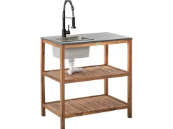 Set cucina da esterno 3 elementi con lavello BRUCOLI Legno d'acacia Marrone/Nero