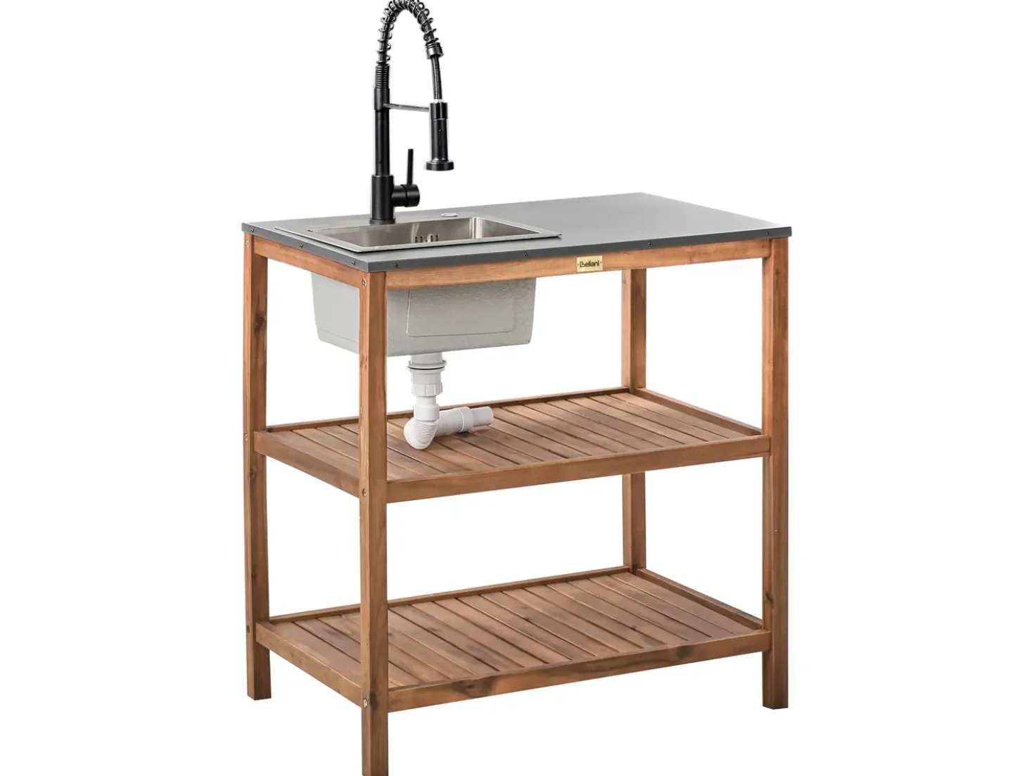 Set cucina da esterno 3 elementi con lavello BRUCOLI Legno d'acacia Marrone/Nero