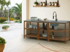 Set cucina da esterno 3 elementi con lavello BRUCOLI Legno d'acacia Marrone/Nero