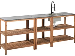 Set cucina da esterno 3 elementi con lavello BRUCOLI Legno d'acacia Marrone/Nero