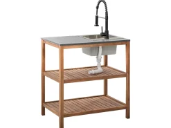 Set cucina da esterno 3 elementi con lavello BRUCOLI Legno d'acacia Marrone/Nero