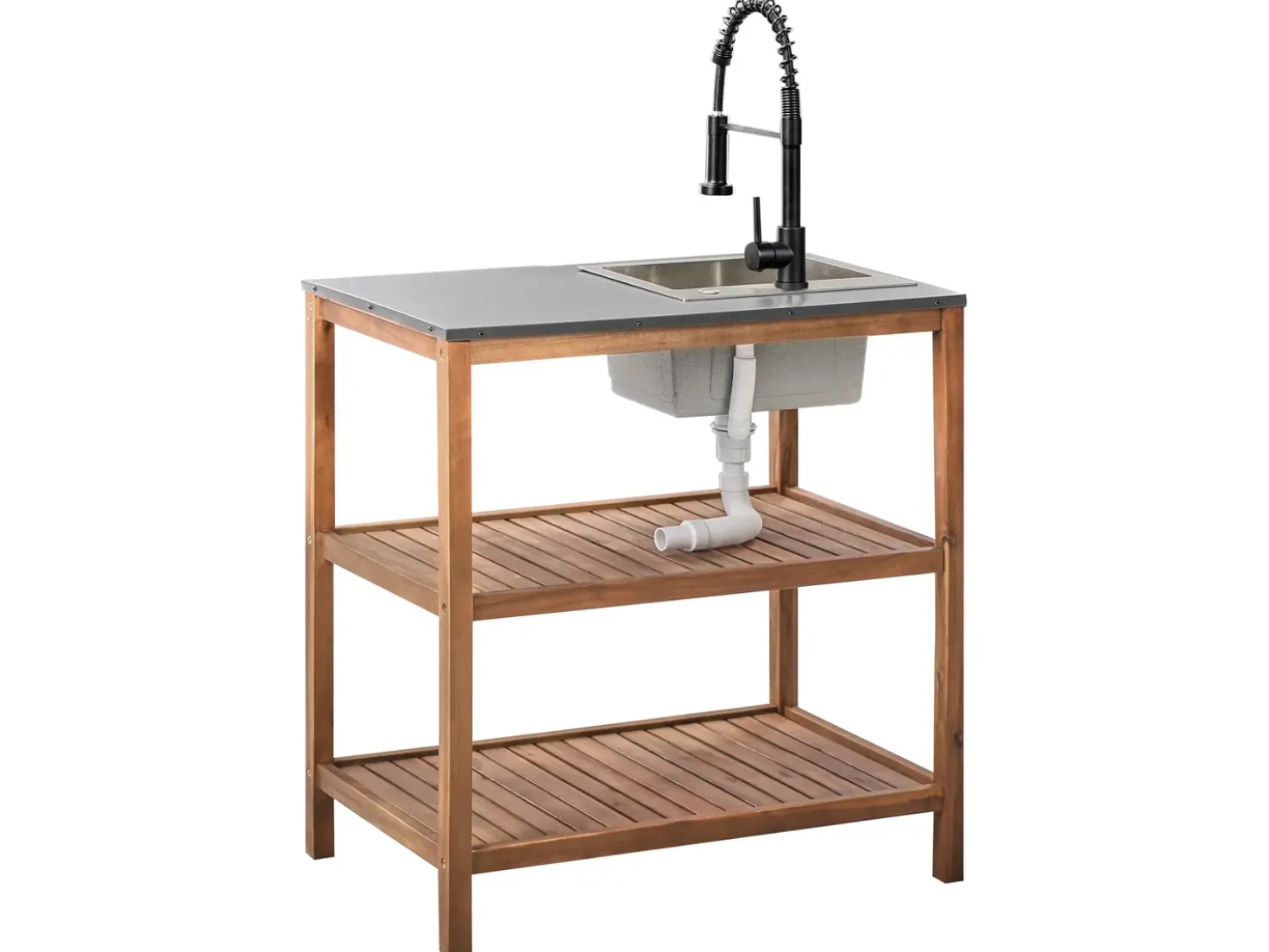 Set cucina da esterno 3 elementi con lavello BRUCOLI Legno d'acacia Marrone/Nero