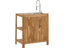 Set cucina da esterno 3 elementi con lavello VENOSA Legno d'acacia Marrone/Argento