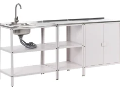 Set cucina da esterno 3 elementi con lavello VILAMA Metallo Bianco