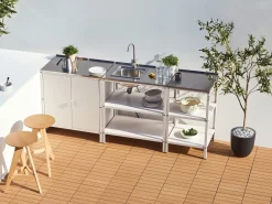 Set cucina da esterno 3 elementi con lavello VILAMA Metallo Bianco