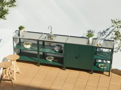 Set cucina da esterno 4 elementi con lavello VILAMA Metallo Verde
