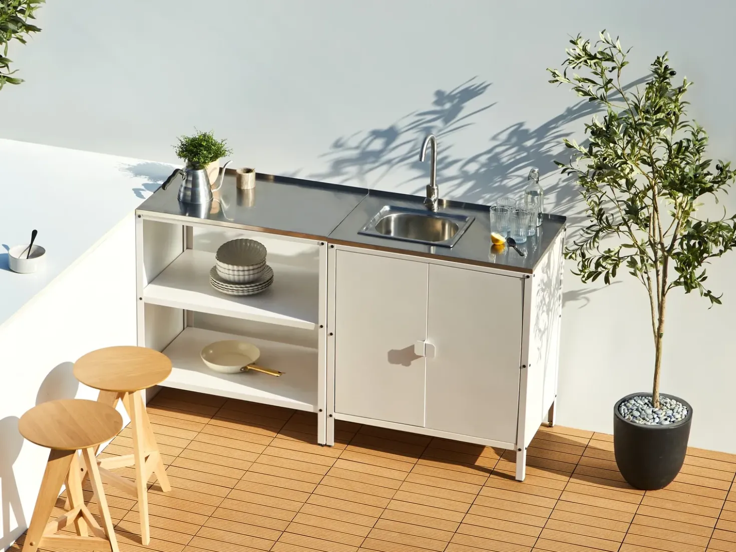 Set cucina da esterno 2 elementi con lavello VILAMA Metallo Bianco