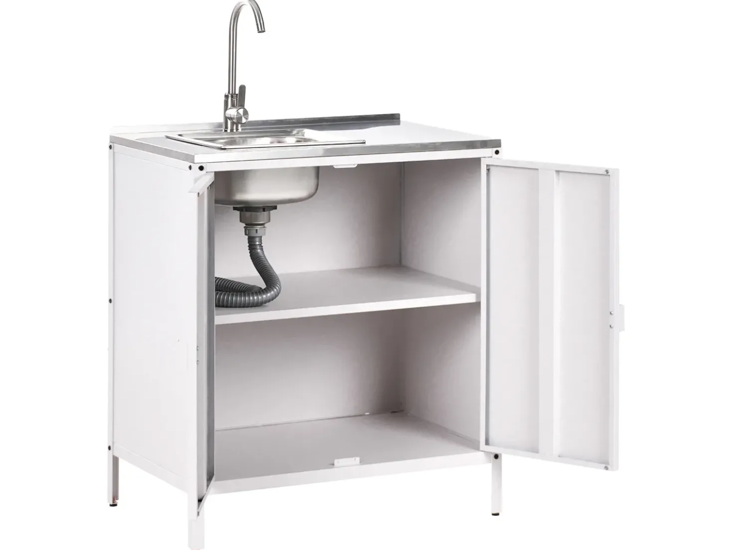 Set cucina da esterno 2 elementi con lavello VILAMA Metallo Bianco