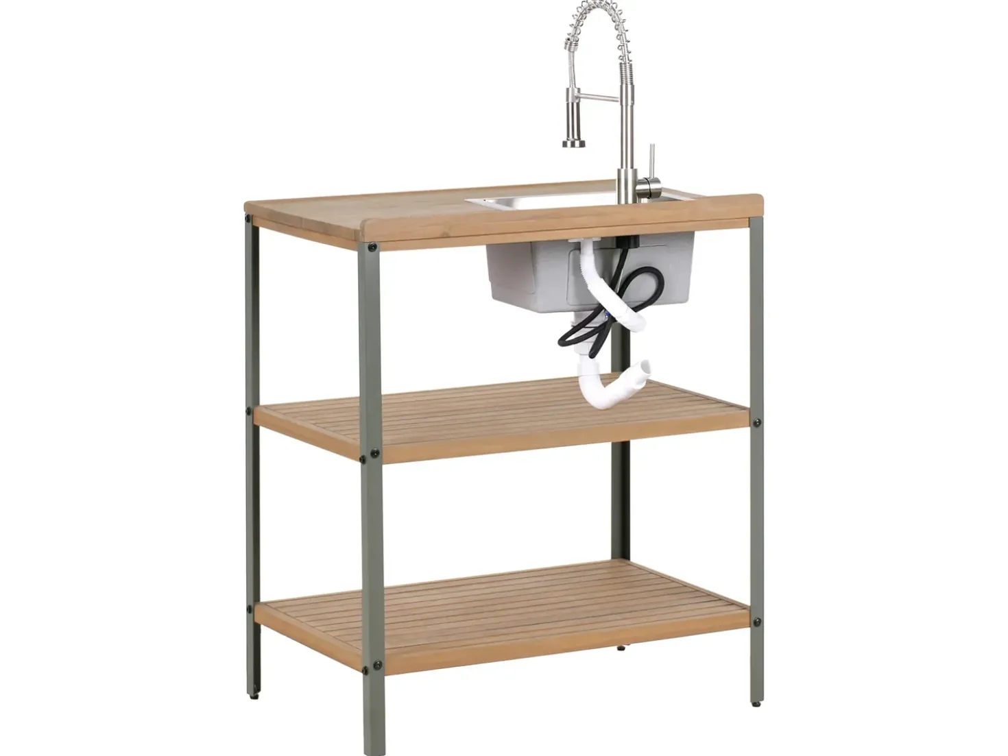 Set cucina da esterno 3 elementi con lavello IVREA Legno di acacia certificato Marrone/Argento