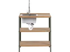 Set cucina da esterno 3 elementi con lavello IVREA Legno di acacia certificato Marrone/Argento