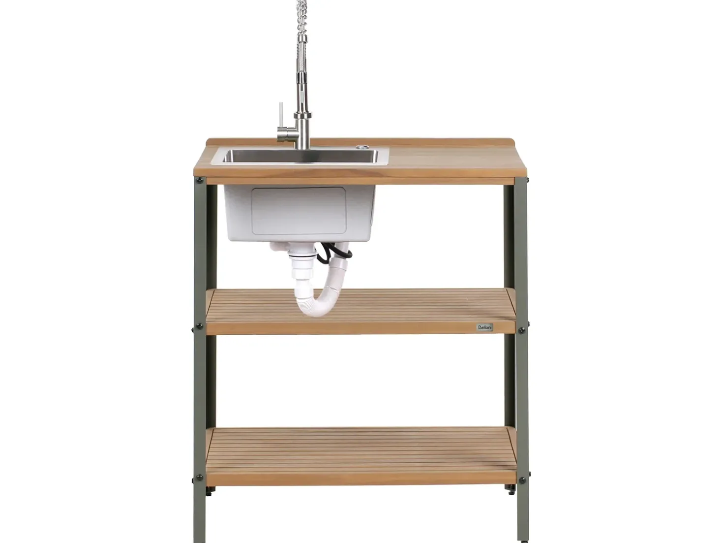 Set cucina da esterno 3 elementi con lavello IVREA Legno di acacia certificato Marrone/Argento