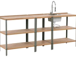 Set cucina da esterno 3 elementi con lavello IVREA Legno di acacia certificato Marrone/Argento