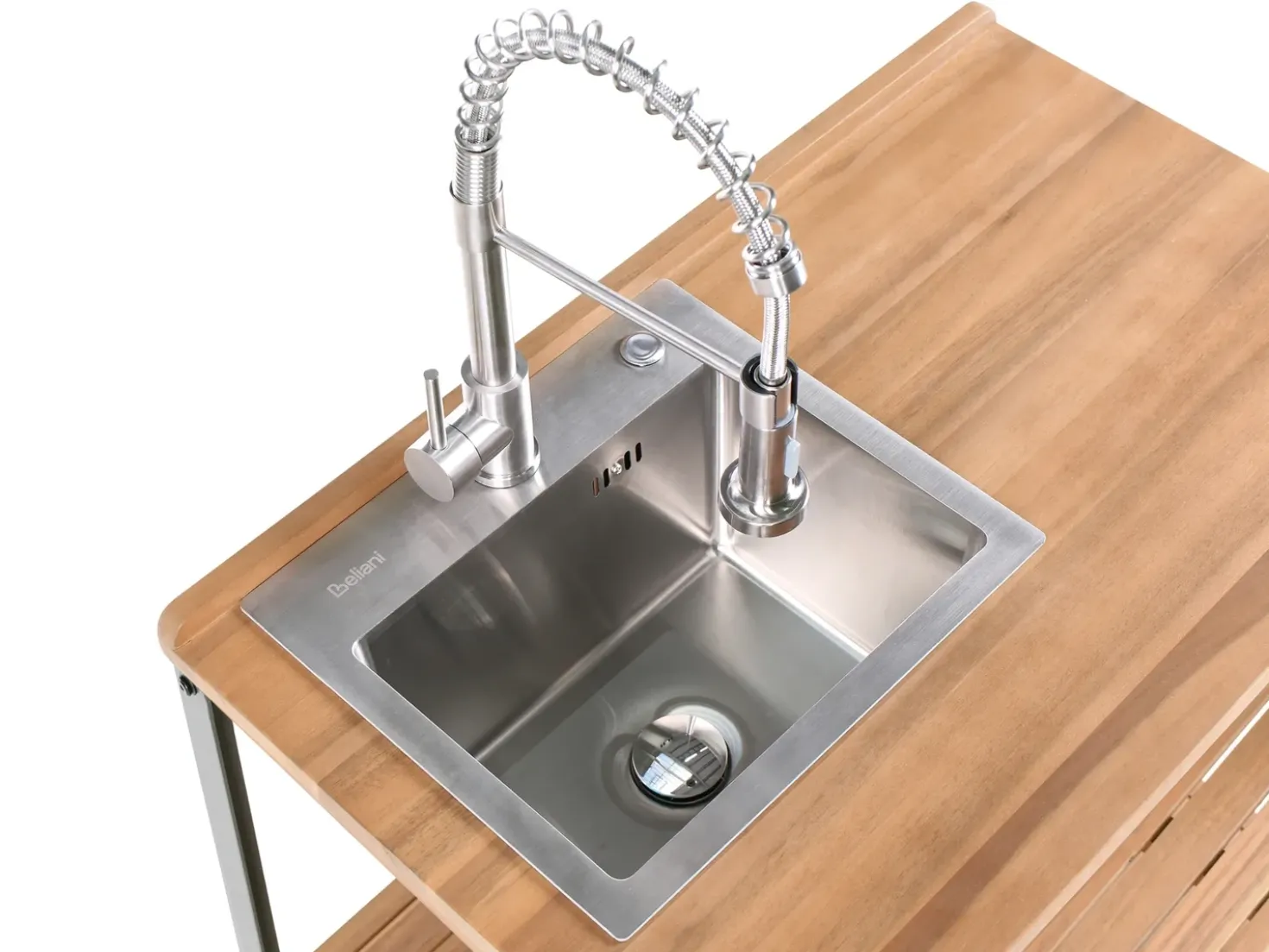 Set cucina da esterno 3 elementi con lavello IVREA Legno di acacia certificato Marrone/Argento