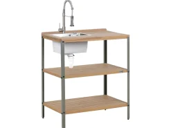 Set cucina da esterno 3 elementi con lavello IVREA Legno di acacia certificato Marrone/Argento