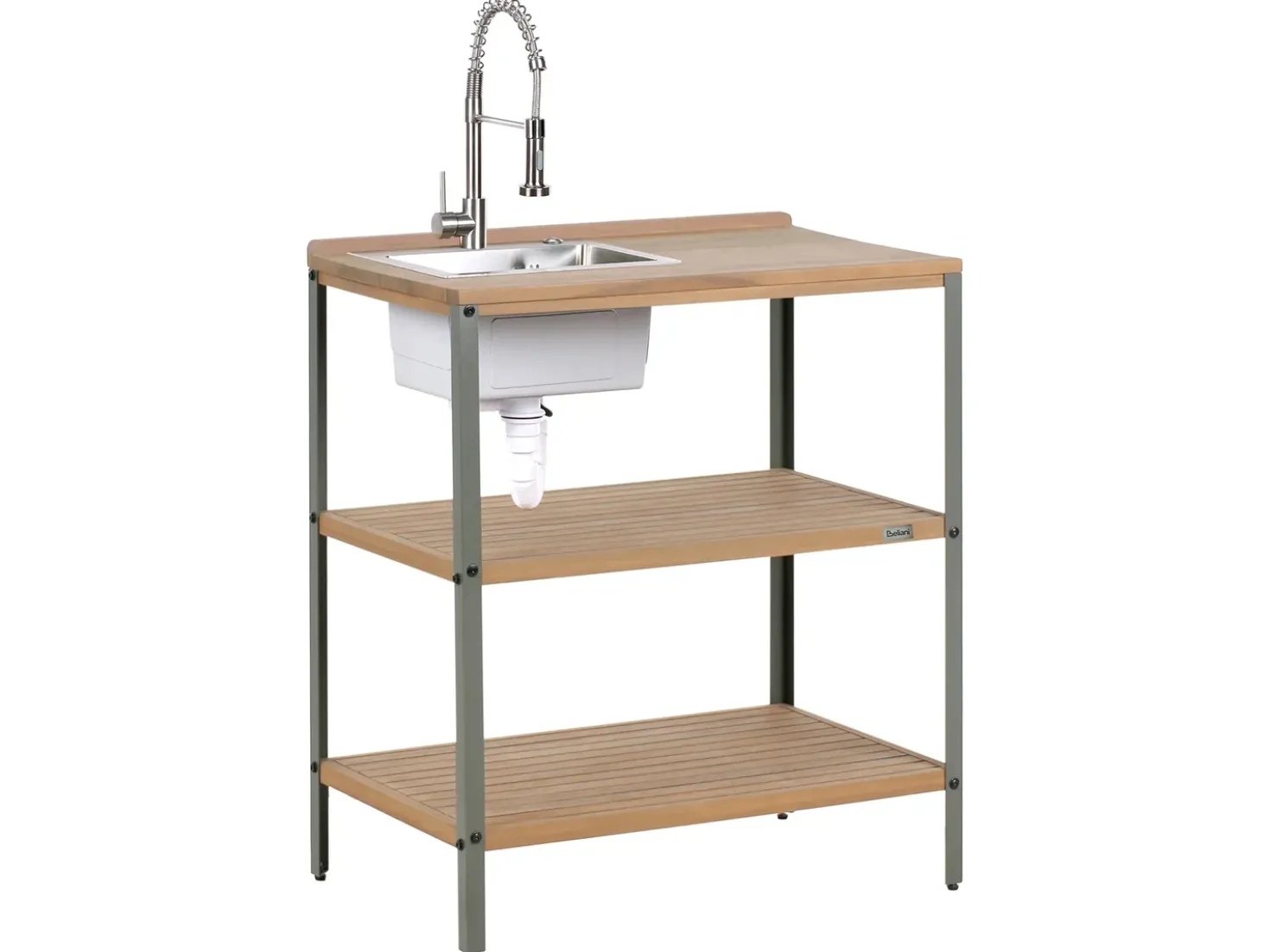 Set cucina da esterno 3 elementi con lavello IVREA Legno di acacia certificato Marrone/Argento