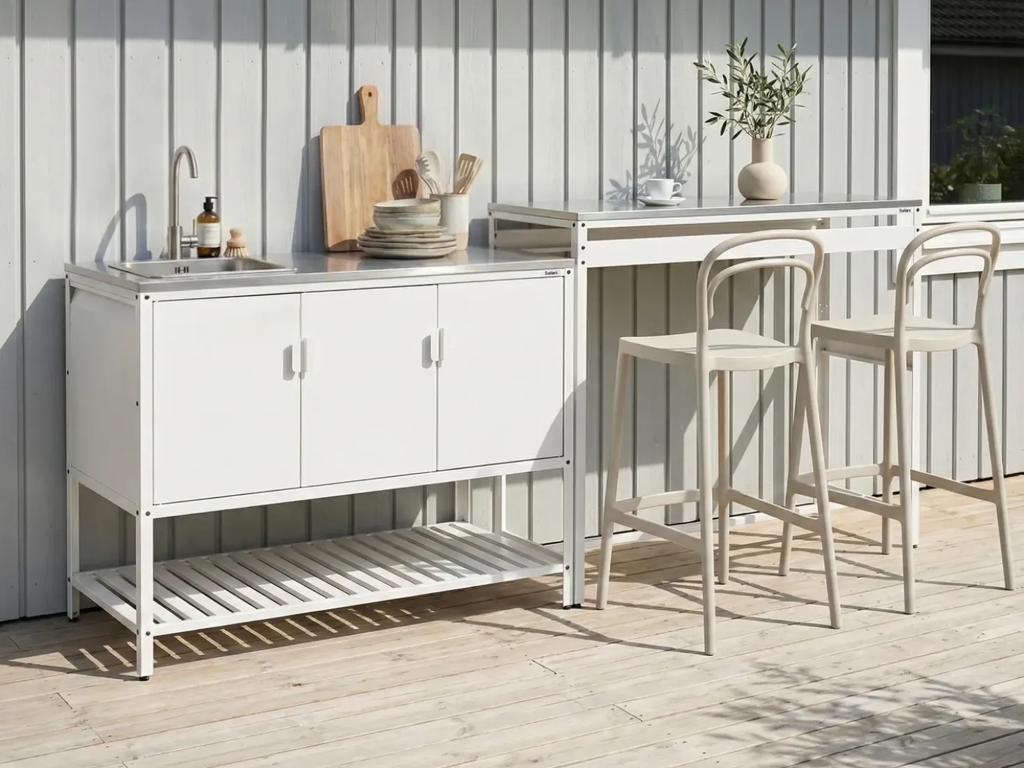 Set cucina da esterno 2 elementi con lavello MAENZA Metallo Bianco