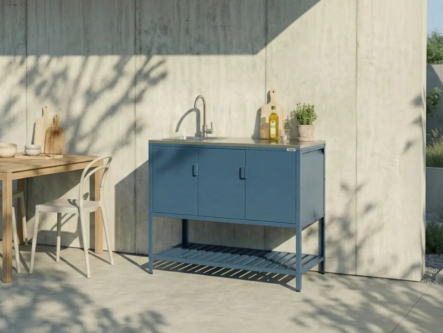 Set cucina da esterno 2 elementi con lavello MAENZA Metallo Blu