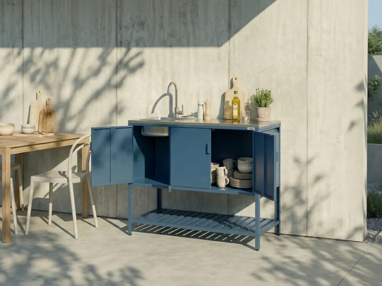 Set cucina da esterno 2 elementi con lavello MAENZA Metallo Blu