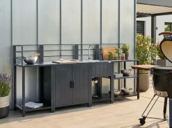 Set cucina da esterno 4 elementi con lavello VIGGIANO Metallo Grigio grafite