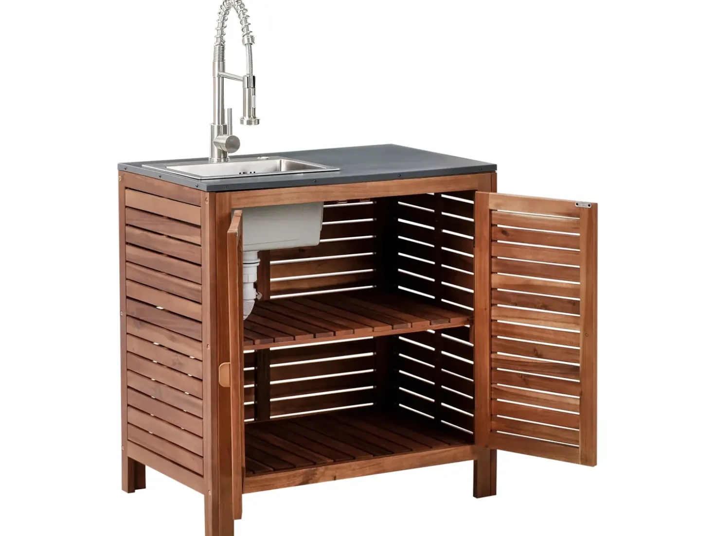 Set cucina da esterno 3 elementi con lavello BRUCOLI Legno d'acacia Marrone/Argento
