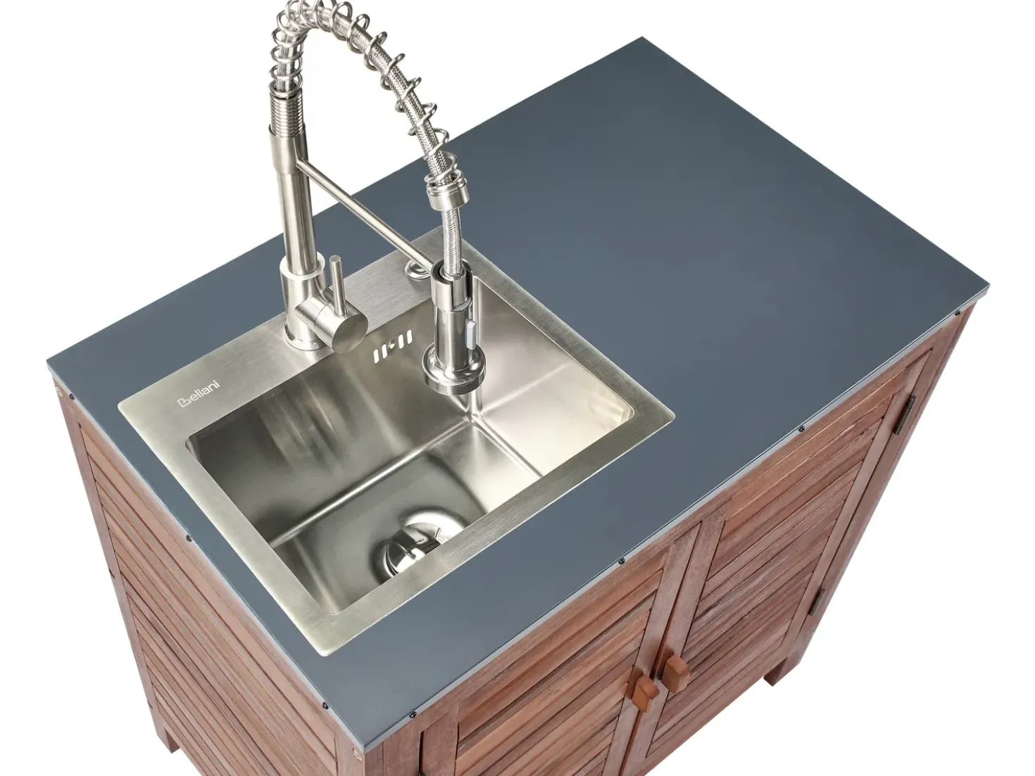 Set cucina da esterno 3 elementi con lavello BRUCOLI Legno d'acacia Marrone/Argento