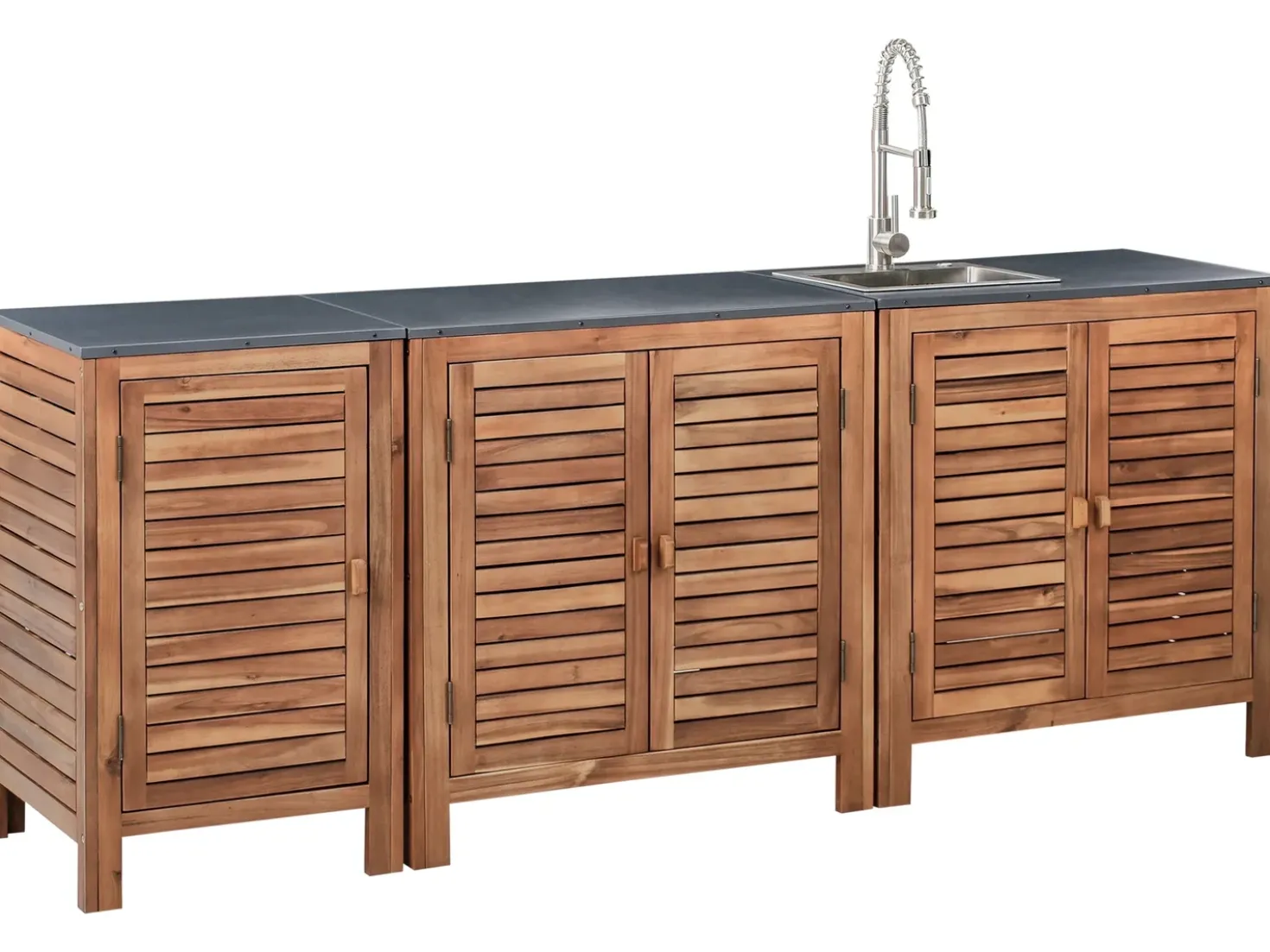 Set cucina da esterno 3 elementi con lavello BRUCOLI Legno d'acacia Marrone/Argento