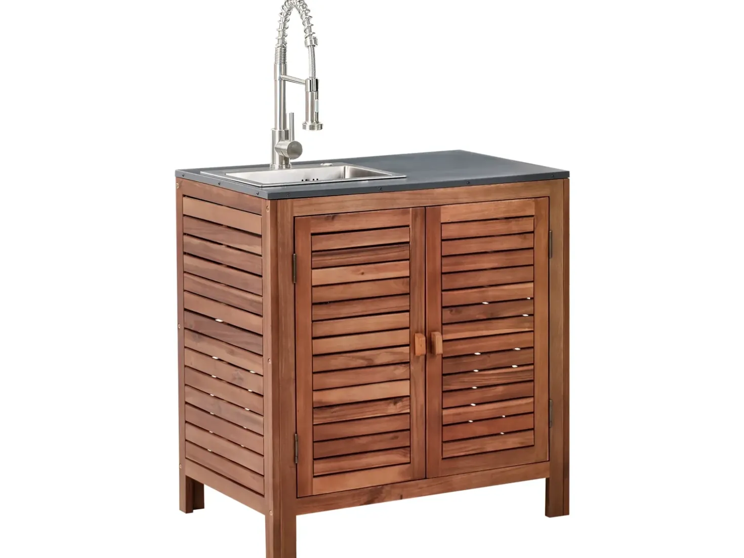 Set cucina da esterno 3 elementi con lavello BRUCOLI Legno d'acacia Marrone/Argento