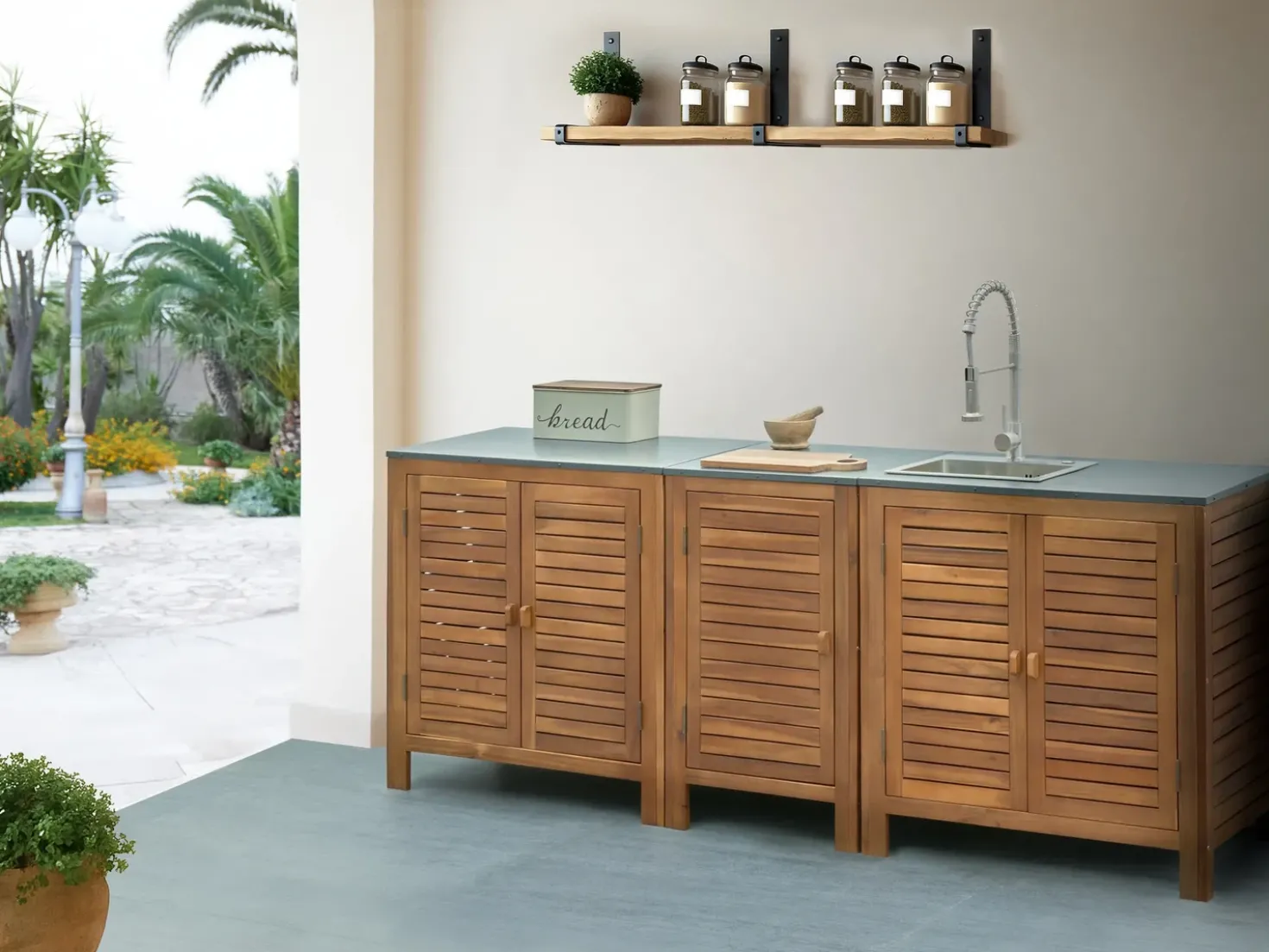 Set cucina da esterno 3 elementi con lavello BRUCOLI Legno d'acacia Marrone/Argento