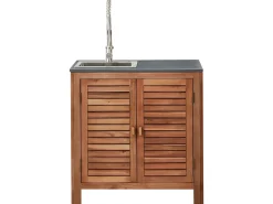 Set cucina da esterno 3 elementi con lavello BRUCOLI Legno d'acacia Marrone/Argento