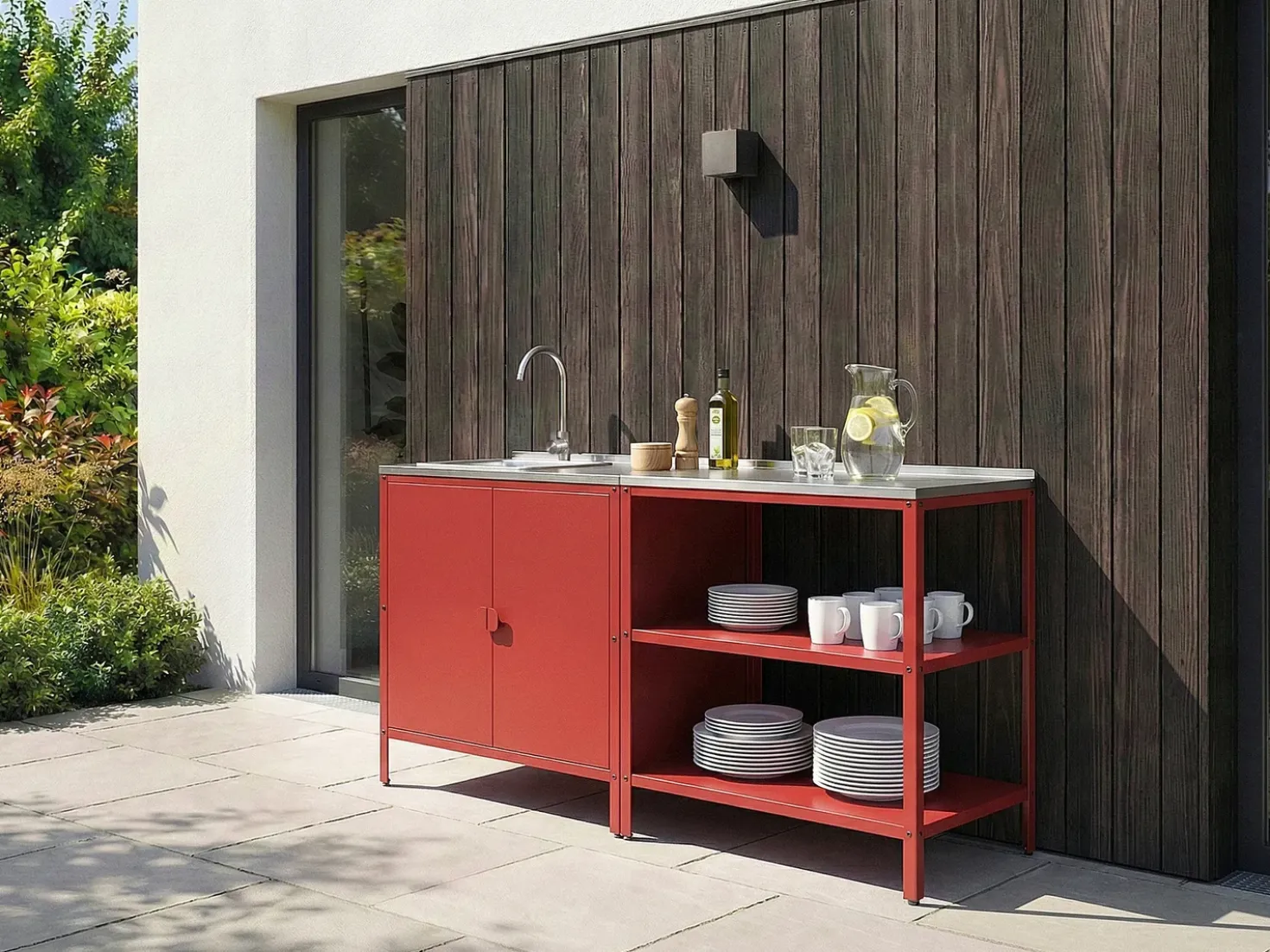 Set cucina da esterno 2 elementi con lavello VILAMA Metallo Rosso
